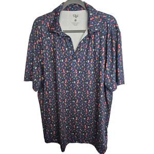 1764 Men Golf Polo Shirt Donut Milkshake Print L Stretch Active Athletic Wicking